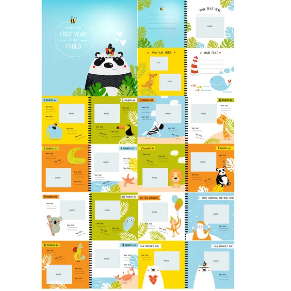 Διάνυσμα Φωτογραφικό Βιβλίο Ζώα Κινουμένων Σχεδίων Για Παιδιά Πρώτο Έτος — Διανυσματικό Αρχείο