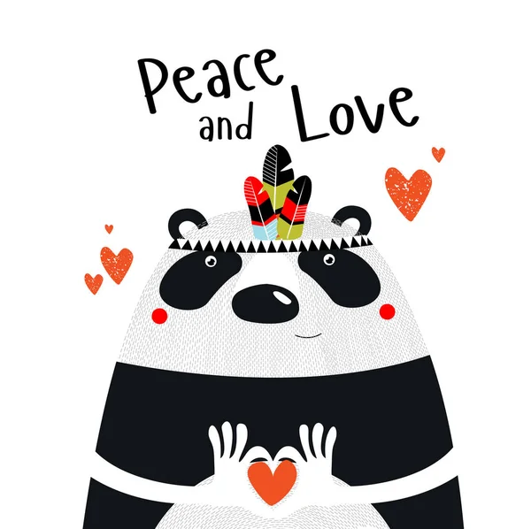 Poster Con Panda Pace Amore Cartone Animato Panda Cina Giorno — Vettoriale Stock