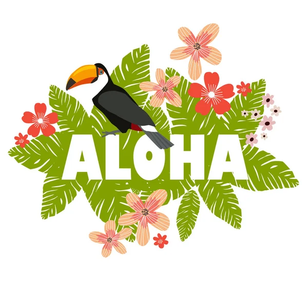 Lettertype Vector Illustratie Van Toucan Met Een Vrolijke Aloha Het — Stockvector