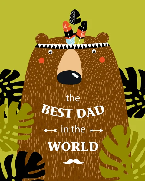 Impresión Cartel Vectorial Con Oso Mejor Padre Del Mundo Dibujos — Vector de stock