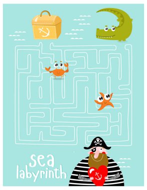 Print. Labyrinths. Find the treasure. The pirate is looking for a treasure. A game for children. clipart