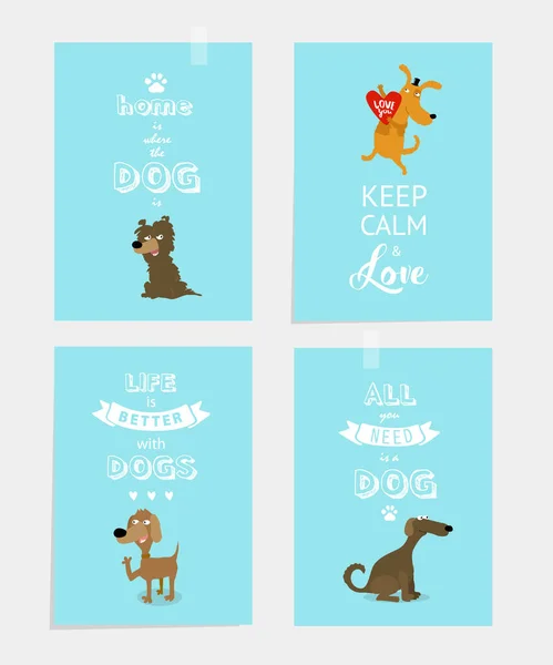 Une Empreinte Ensemble Vectoriel Affiches Motivantes Avec Des Chiens Vie — Image vectorielle