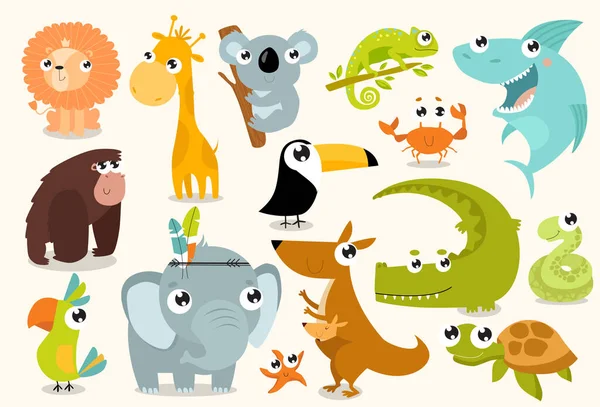 Impresión Gran Conjunto Animales Vectoriales Animales Tropicales Animales Dibujos Animados — Vector de stock