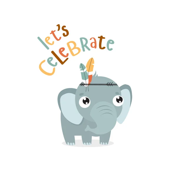 Imprimir Cartaz Vetorial Com Elefante Frase Vamos Comemorar — Vetor de Stock