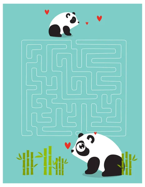 Drucken Vektorspiel Für Kinder Mit Einem Labyrinth Zeichentrickpanda Pandas — Stockvektor