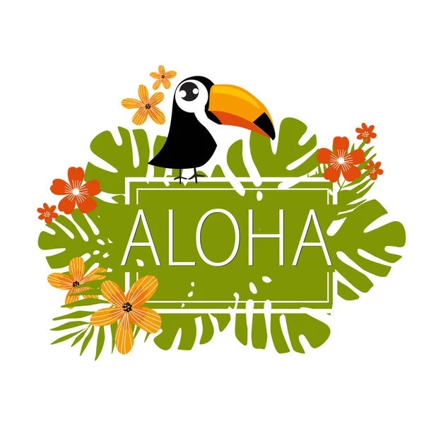 Afdrukken Lettertype Vector Illustratie Van Toucan Met Een Vrolijke Aloha — Stockvector