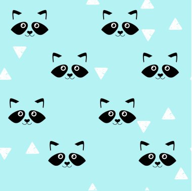 Yazdır. Kusursuz bir geçmişi ve rakun ağızlıkları var. Mavi arka plan. Hayvanlı arka plan
