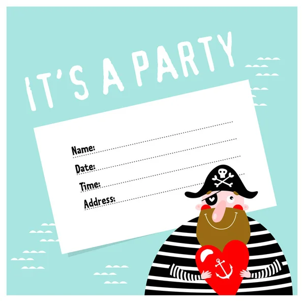 Une Empreinte Invitation Une Fête Pirates Anniversaire Dessin Animé Pirate — Image vectorielle