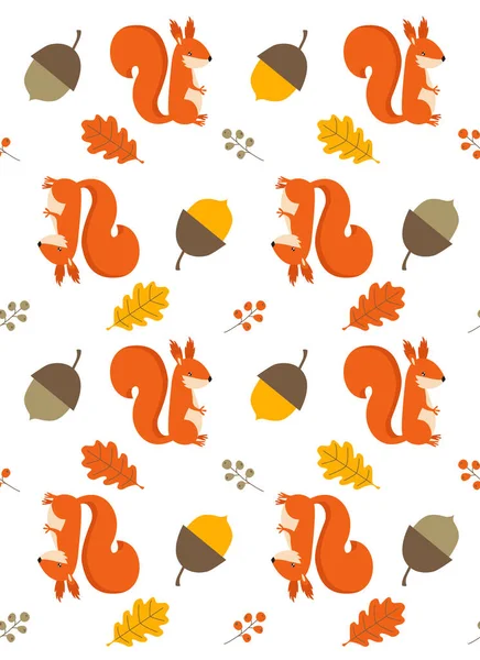 Impresión Patrón Vectorial Con Ardillas Dibujos Animados Patrón Otoño Fondo — Vector de stock