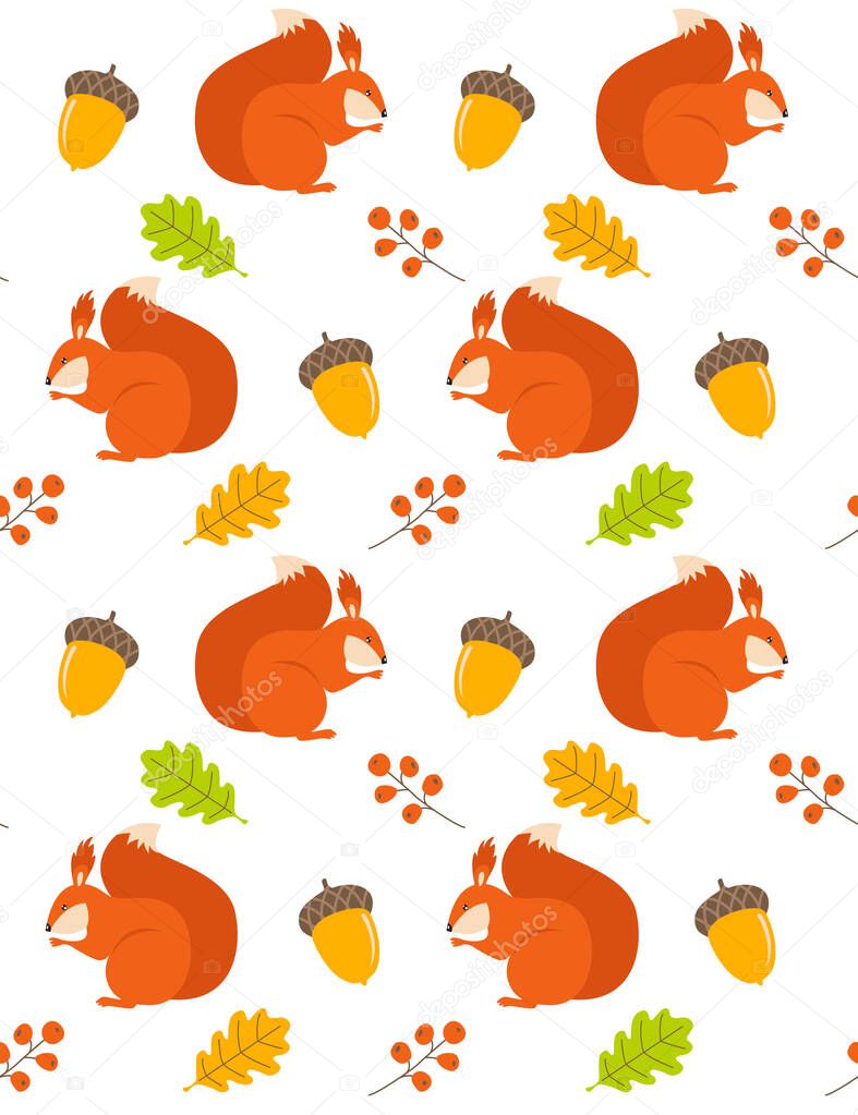 Print Vector Pattern With Cartoon Squirrels Autumn Pattern Forest Background Premium Vector In Adobe Illustrator Ai Ai Format Encapsulated Postscript Eps Eps Format