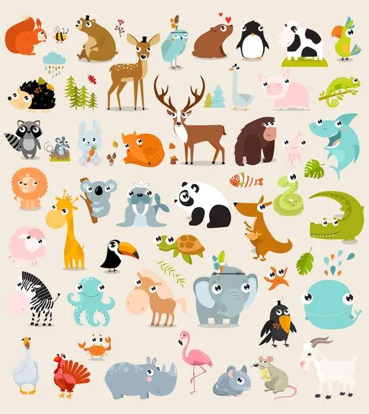 Print Big Vector Set Animals — Stock Vector