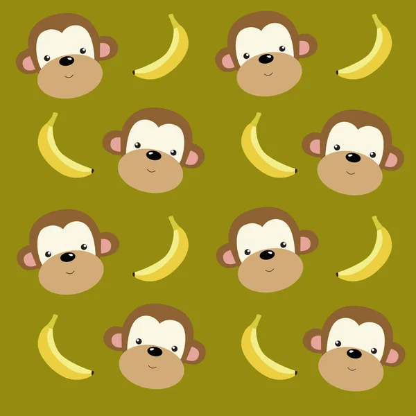 Print Vector Background Cartoon Monkeys Bananas Muzzle Monkey Pattern Kids — Stock Vector