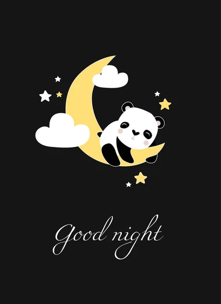 Imprimir Cartaz Vetor Boa Noite Com Panda Adormecido Lua Panda —  Vetores de Stock