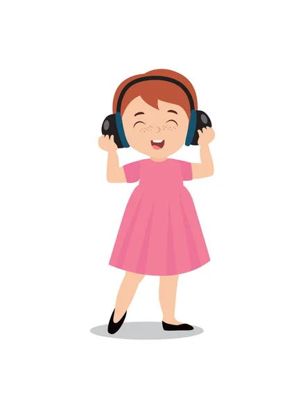 Impresión Chica Escucha Música Los Auriculares Chica Canta Ilustración Vectorial — Vector de stock