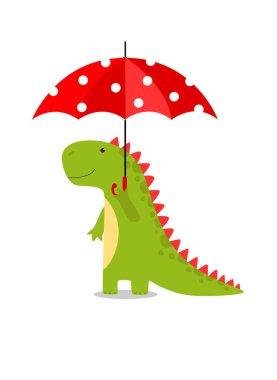 Yazdır. Şemsiyeli vektör karikatür dinozor.