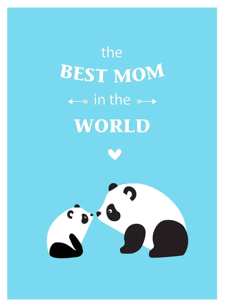 Impresión Cartel Vectorial Con Pandas Una Madre Niño Mejor Madre — Vector de stock