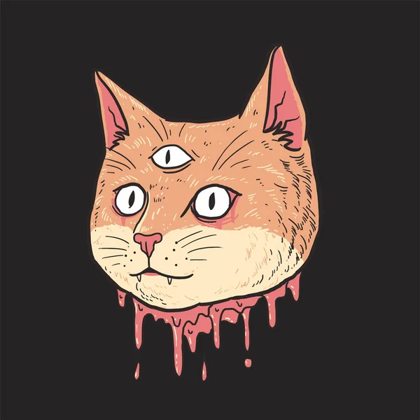 Schattige Kat Met Derde Oog Vector Illustratie — Stockvector