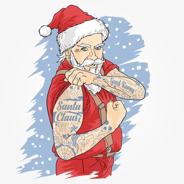 Père Noël Montrant Tatouage Illustration Vectorielle — Image vectorielle
