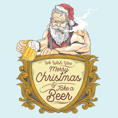 Sarhoş Noel Baba, Noel bira partisi. Vektör çizimi