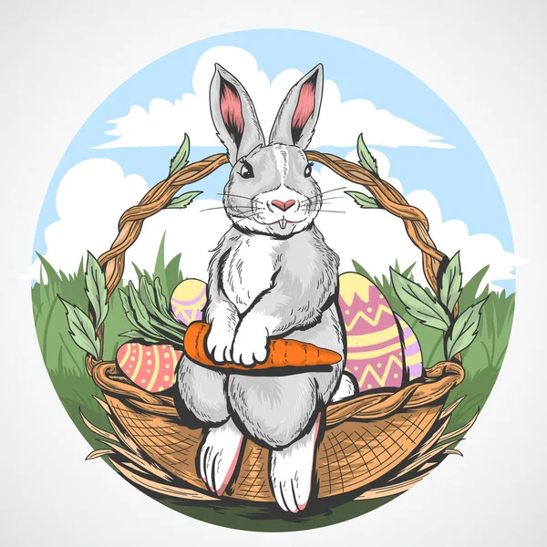 Easter Rabbit Com Cenoura Ovos Ilustração Vetorial —  Vetores de Stock