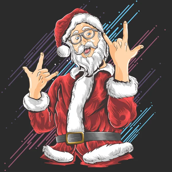 Santa Claus Montrant Des Cornes Diable Chanter Métal Lourd Illustration — Image vectorielle
