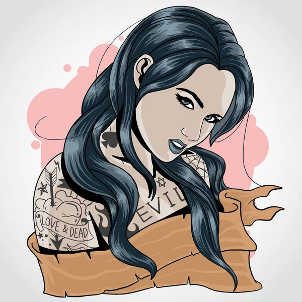 GIRL WITH TATTOO — Stock Vector