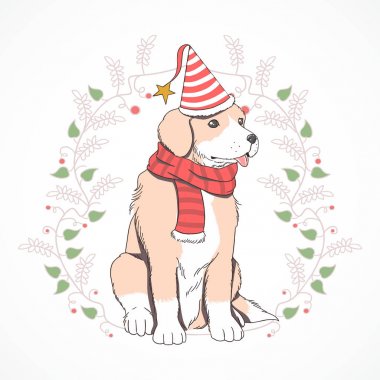 Şapkalı Sevimli Köpek Yavrusu. Vektör çizimi