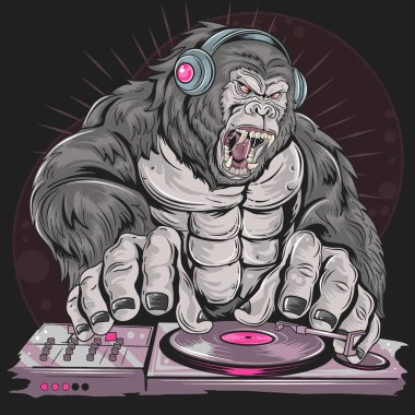 Gorilla Dj Müzik Partisi. Vektör çizimi