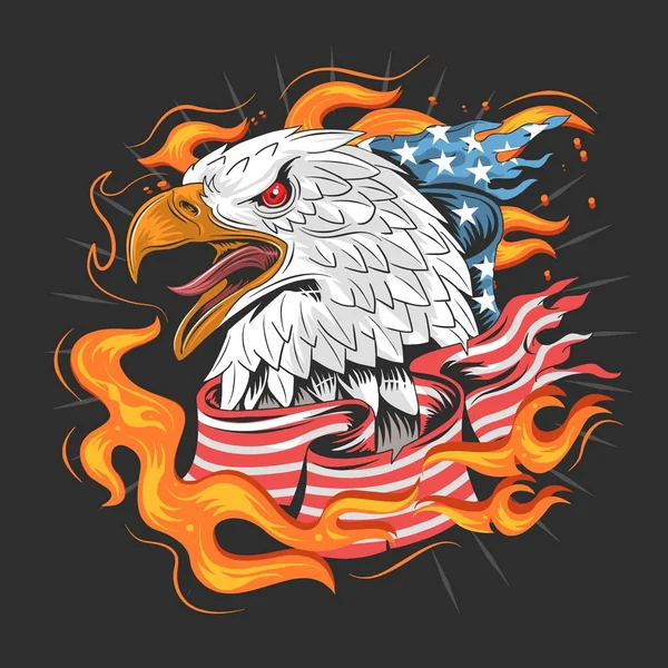 Aigle Avec Drapeau Américain Flammes Feu Illustration Vectorielle — Image vectorielle
