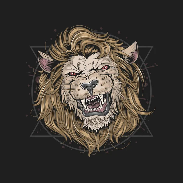 Scary Lion Head Vector Illustration — Stock Vector