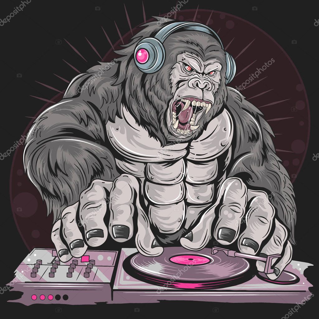GORILLA DJ MUSIC PARTY. Vector illustration