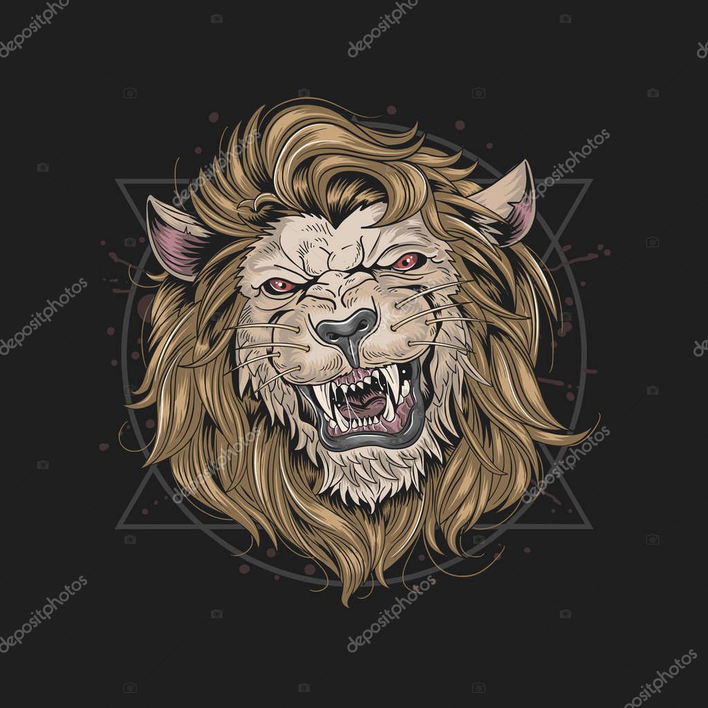 Scary lion head. Vector illustration