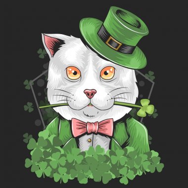 St Patricks gün sevimli kedi. Vektör çizimi