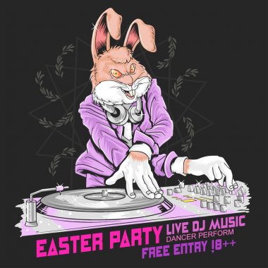 paskalya dj tavşan parti afişi. Vektör çizimi