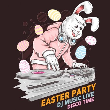 paskalya dj tavşan parti afişi. Vektör çizimi