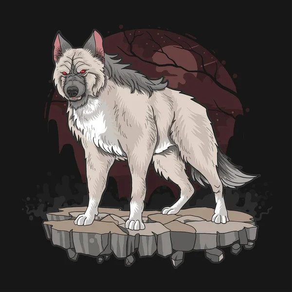 Angry Wolf Dark Background Ilustrasi Vektor - Stok Vektor