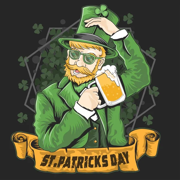 Patricks Day Beer Party Poster Vector Illustration — Stock Vector