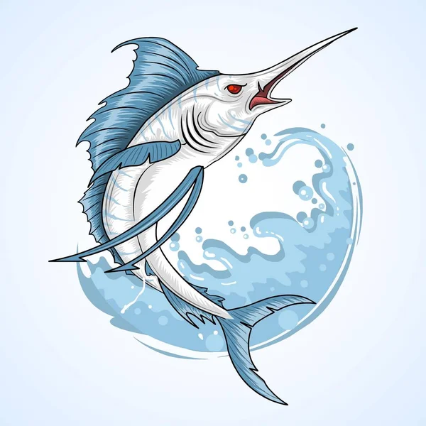 Pescado Marlin Pescador Ilustración Vectorial — Archivo Imágenes Vectoriales