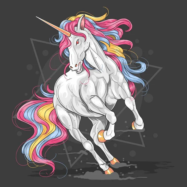 Majestic Unicorn Berjalan Ilustrasi Vektor - Stok Vektor