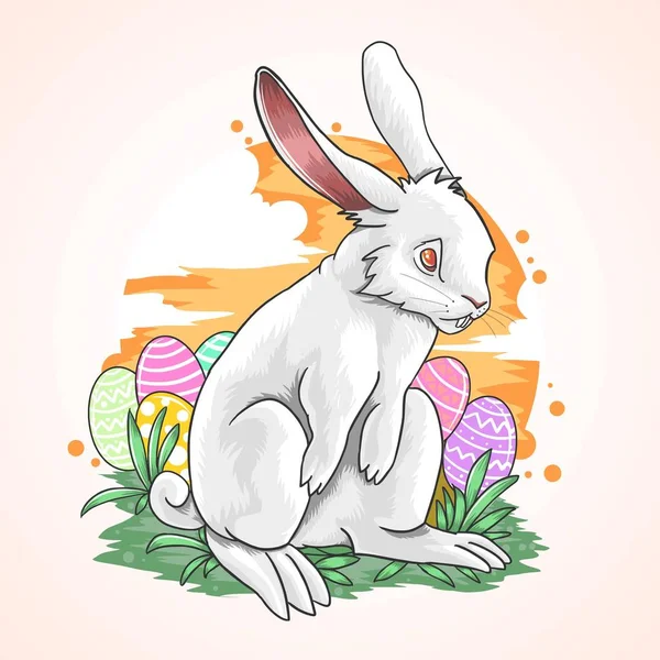 Mignon Lapin Pâques Avec Des Œufs Illustration Vectorielle — Image vectorielle