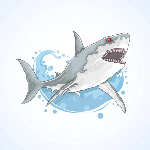 鲨鱼鱼和海水 矢量插图 — 图库矢量图片