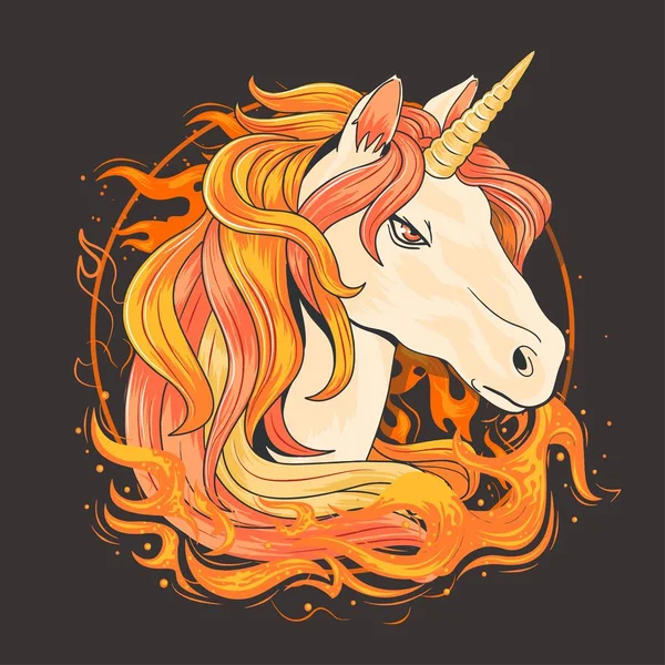 Unicornio Con Llamas Fuego Ilustración Vectorial — Archivo Imágenes Vectoriales