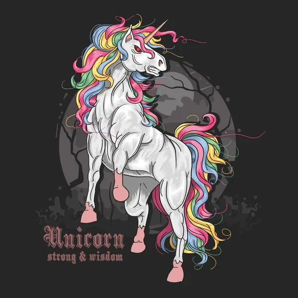 Majestueuse Licorne Sur Fond Sombre Illustration Vectorielle — Image vectorielle