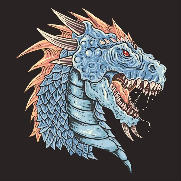 Tête Dragon Agressive Illustration Vectorielle — Image vectorielle