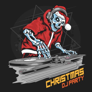 Kafatası Noel Baba gömleği Noel partisi vektöründe DJ müziği çalıyor