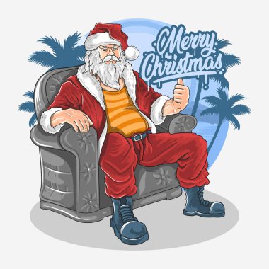 Noel Baba kanepenin üzerinde dinleniyor. Düzenlenebilir katmanlar vektörü.