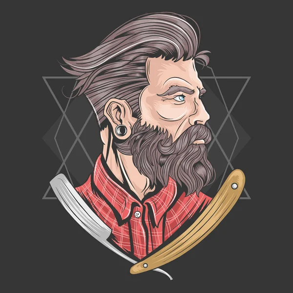 Coiffeur Homme Avec Bons Cheveux Barbe Artwork Vecteur — Image vectorielle