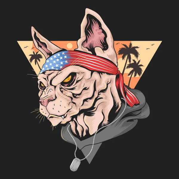 猫アメリカ国旗アートベクトル — ストックベクタ