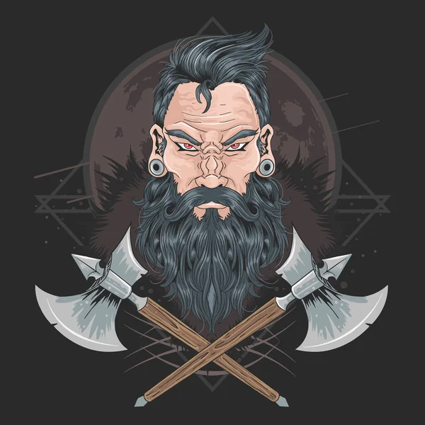 Warrior Beard Mężczyzn Piercing Element Wektor — Wektor stockowy