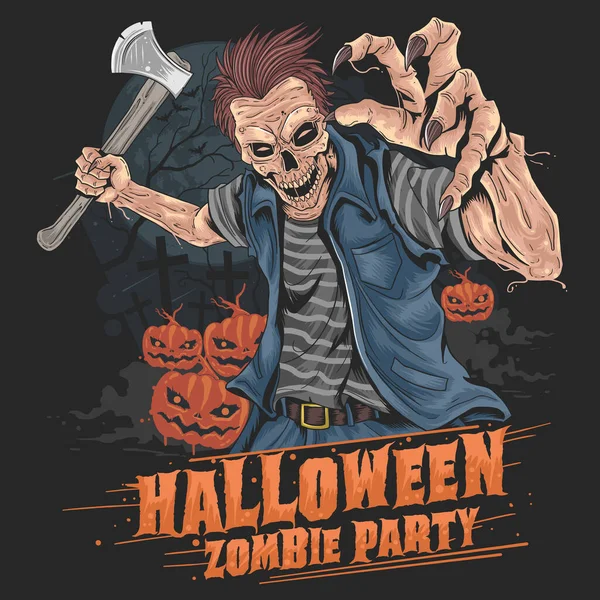 Zombie Halloween Party Pompoen Element Vector — Stockvector